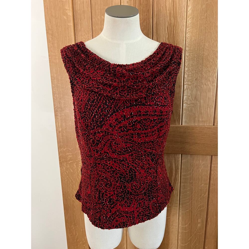 Vintage Silk Beaded 90s Whimsigoth Andretta Donatello Red Evening Top Sz L